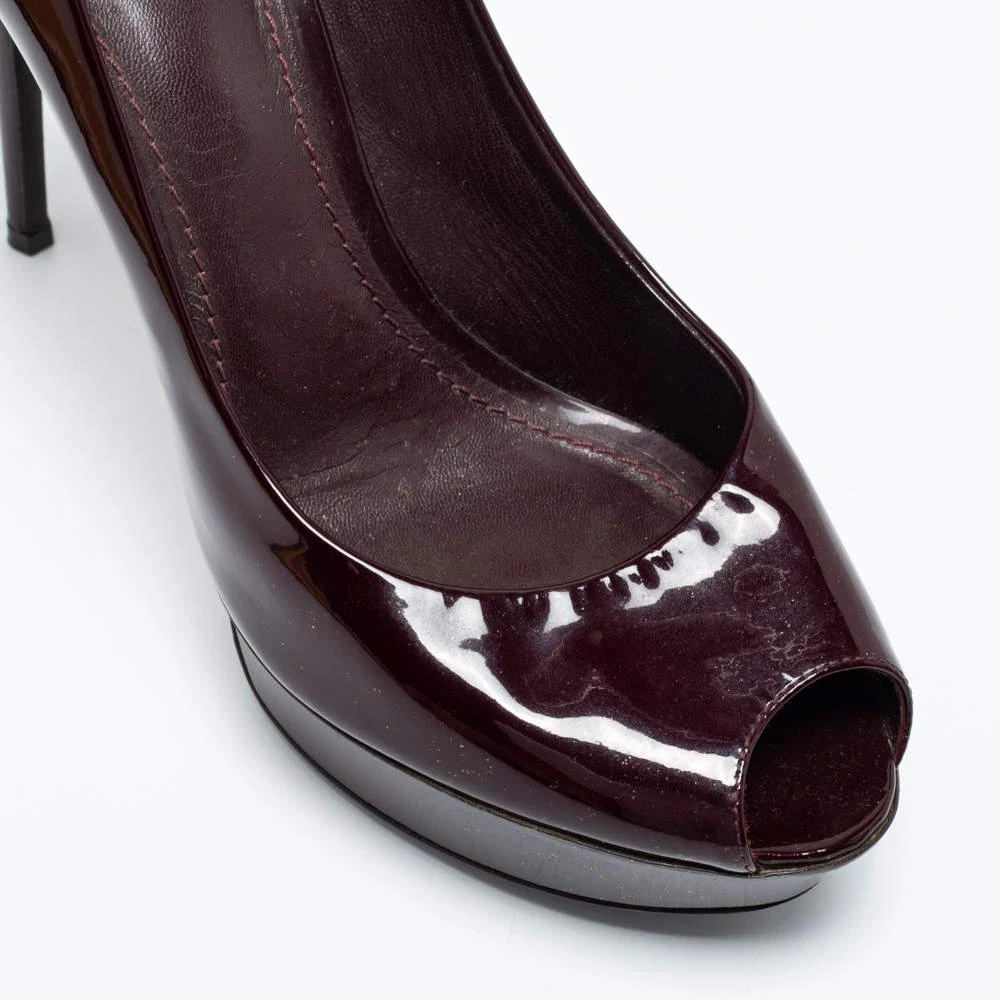 Louis Vuitton Dark Burgundy Patent Leather Eyeline Peep-Toe Platform Pumps Size 40 商品