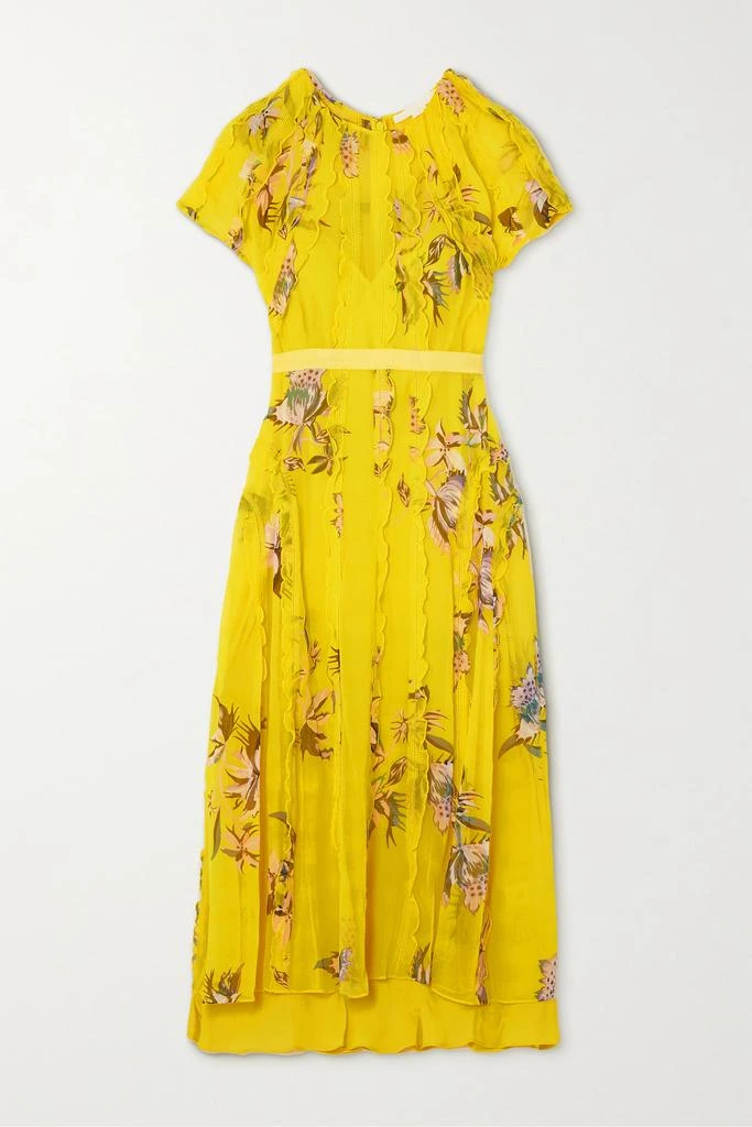 商品Jason Wu|荷叶边花卉印花真丝雪纺中长连衣裙  - US0,价格¥5810,第1张图片