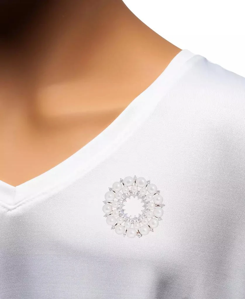 商品Macy's|Cultured Freshwater Pearl (5 - 6 1/2mm) & Cubic Zirconia Double Circle Convertible Pin to Pendant in Sterling Silver,价格¥1196,第2张图片详细描述