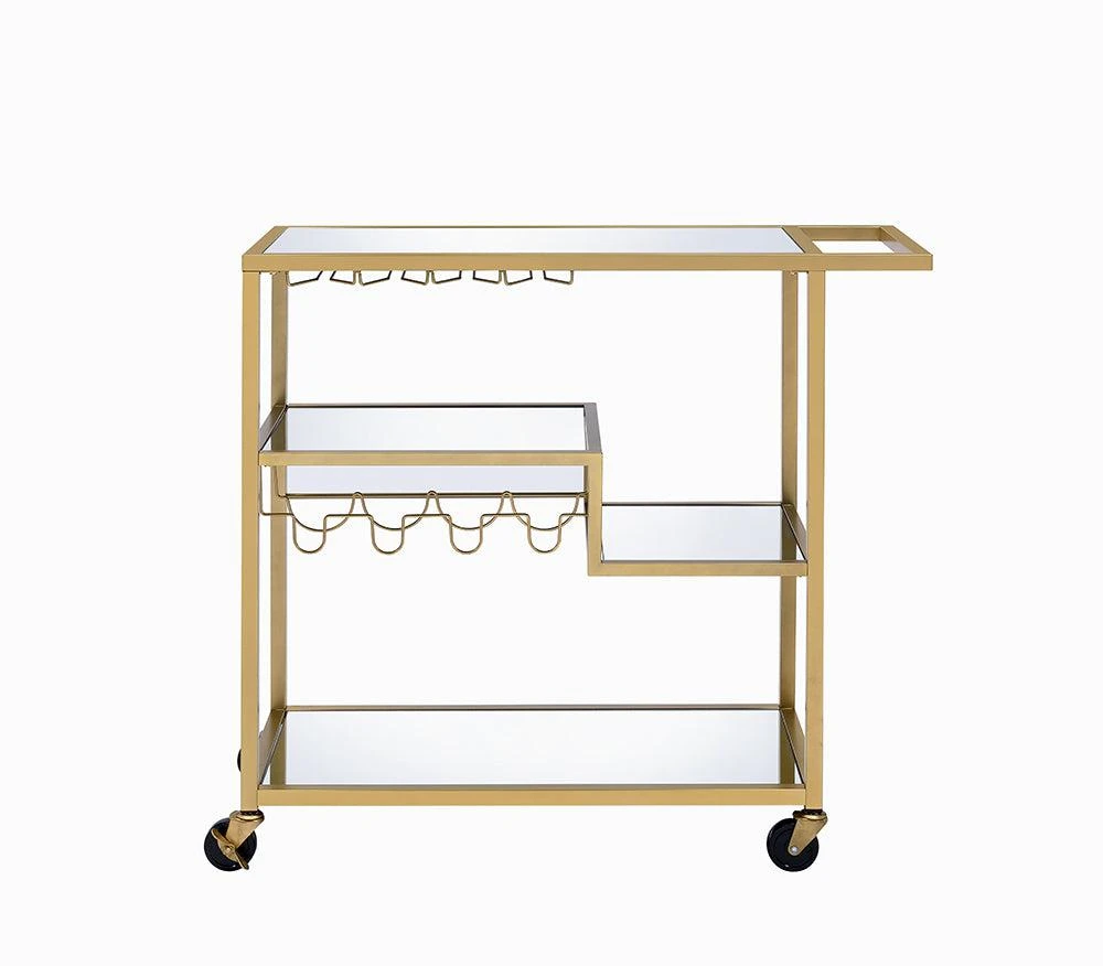 商品Homezia|40" X 16" X 37" Gold And Clear Glass Serving Cart,价格¥3248,第1张图片