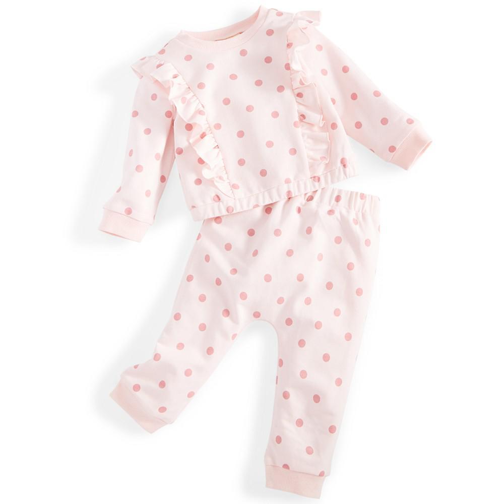 商品First Impressions|Baby Girls 2-Pc. Dot-Print Ruffle Top & Pants Set, Created for Macy's,价格¥90,第1张图片