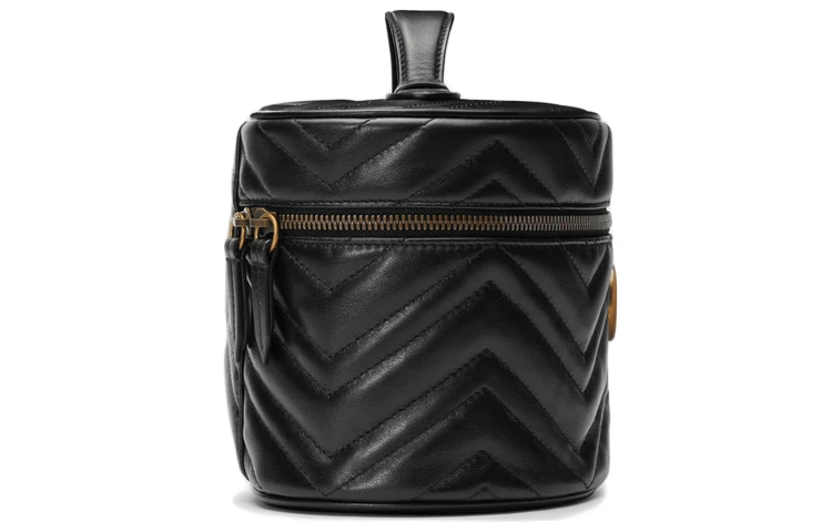 商品[国内直发] Gucci|古驰 GG Marmont系列 马蒙金标Logo绗缝 皮革 化妆包手提包 小号 女款 黑色,价格¥7255,第5张图片详细描述