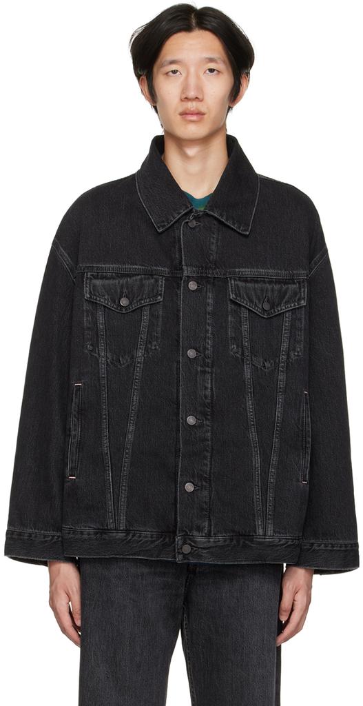 Black Loose-Fit Denim Jacket商品第1张图片规格展示
