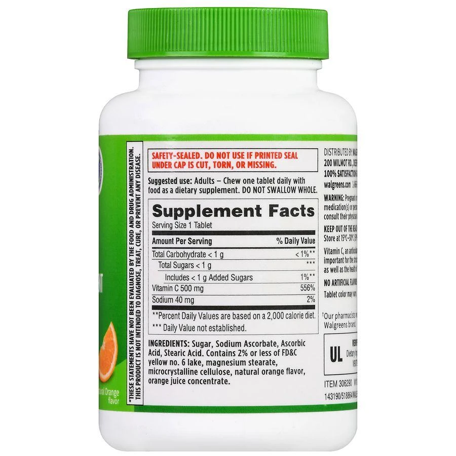 商品Walgreens|Chewable Vitamin C 500 mg Tablets (100 days) Natural Orange,价格¥85,第3张图片详细描述