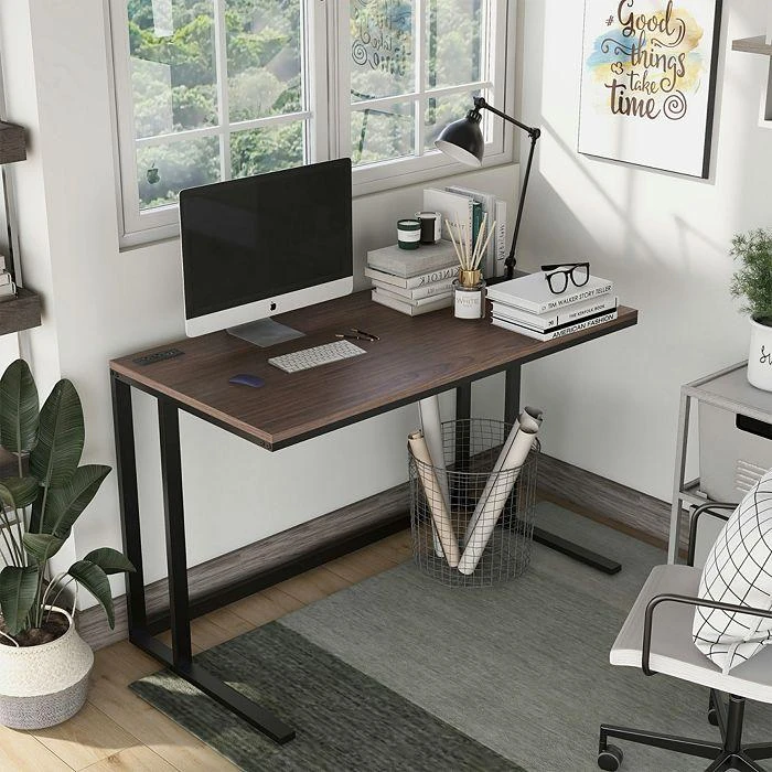 Sanford Walnut and Black Writing Desk with USB Ports 商品