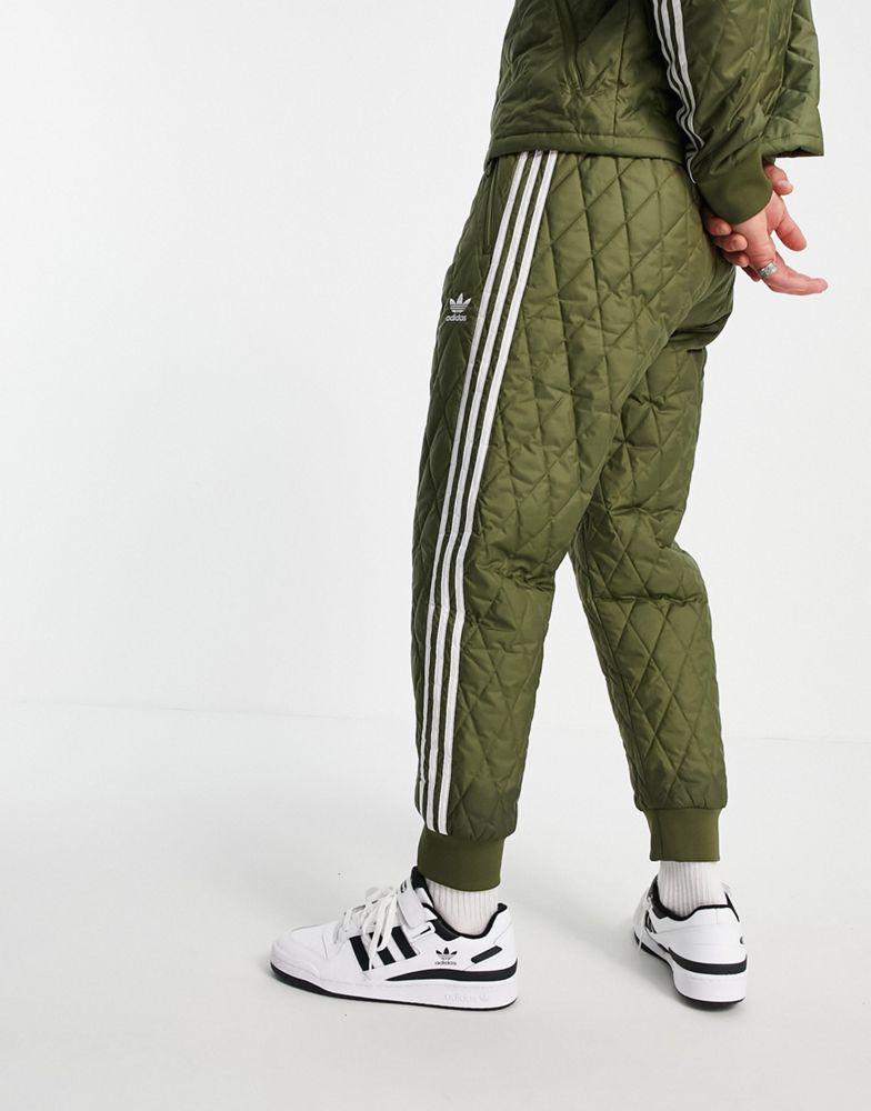 adidas Originals adicolor three stripe quilted track pants in khaki商品第2张图片规格展示