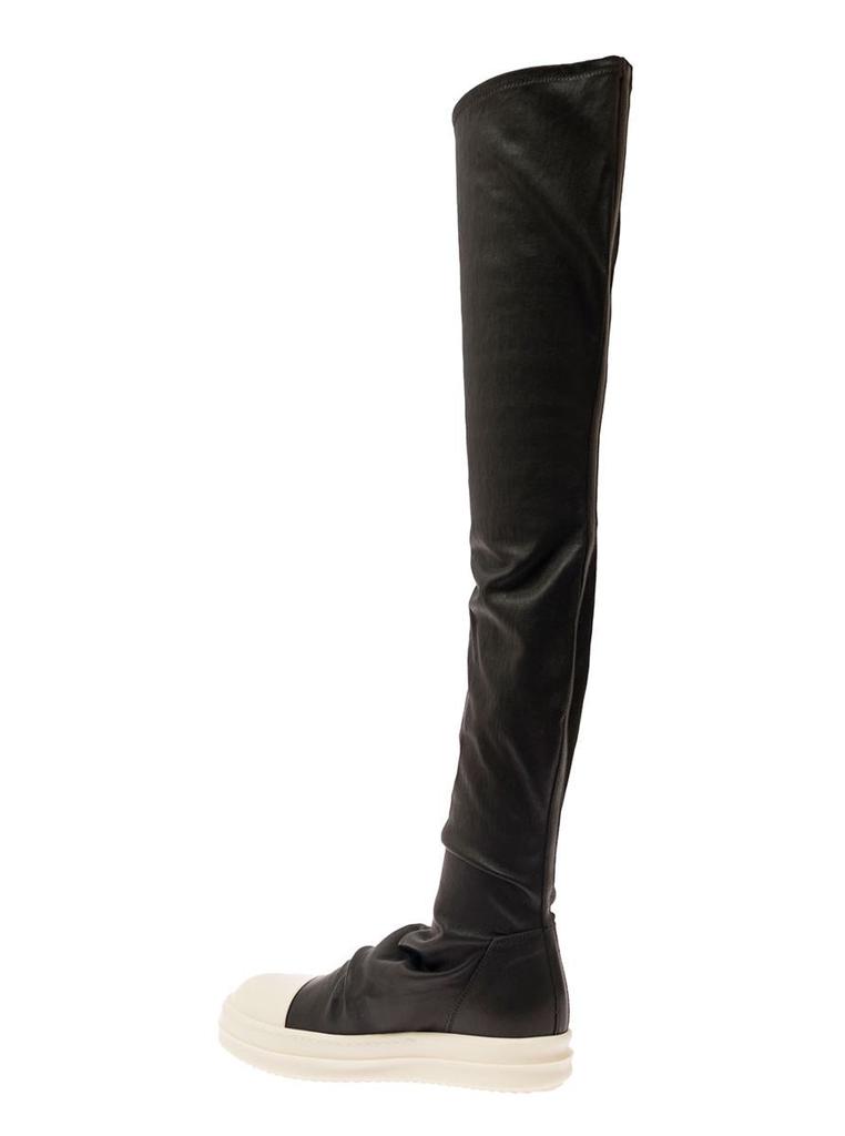 Black Over-The-Knee High Boots with Contrasting Platform in Leather Woman商品第3张图片规格展示