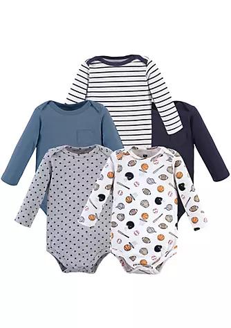 Hudson Baby Infant Boy Cotton Long-Sleeve Bodysuits 5pk, Basic Sports商品第1张图片规格展示