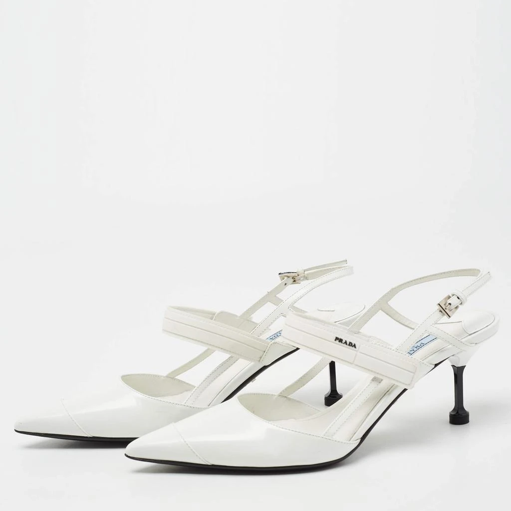 商品[二手商品] Prada|Prada White Leather and Rubber Pointed Toe Slingback Pumps Size 39,价格¥3271,第2张图片详细描述