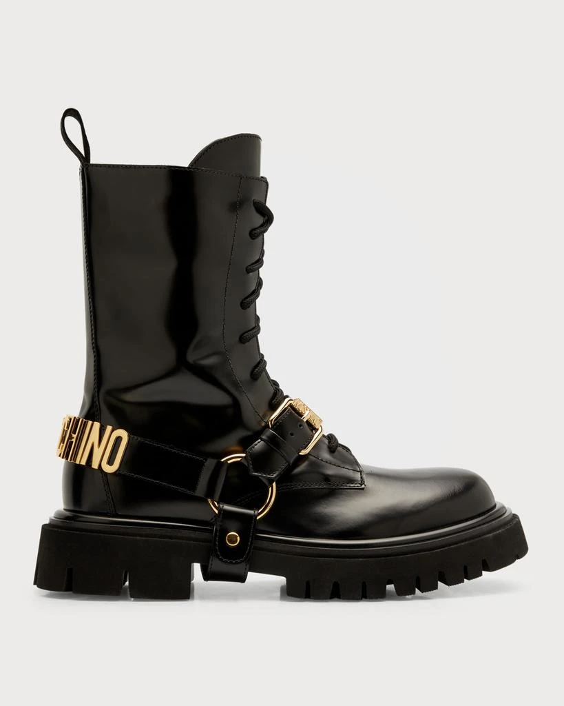 商品Moschino|Men's Lug Sole Leather Combat Boots,价格¥8563,第1张图片