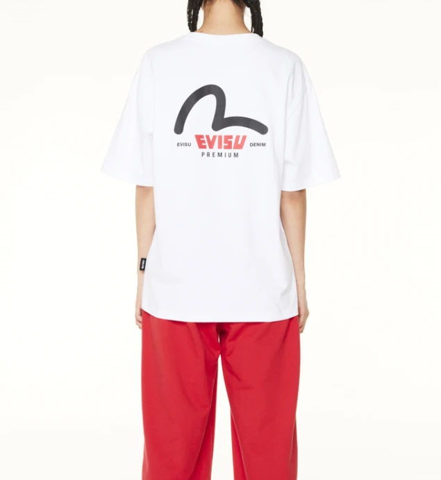 【享贝家】（国内现货-QD）EVISU 福神 背后大标休闲宽松短袖T恤 男女同款 白色  EU5UTS903WH 商品