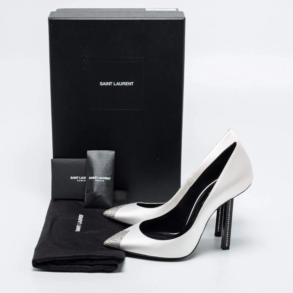 Saint Laurent White Satin Tower Crystal Embellished Pumps Size 37 商品