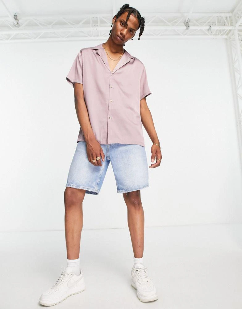 商品ASOS|ASOS DESIGN relaxed deep revere satin shirt in dusty pink ,价格¥91,第4张图片详细描述