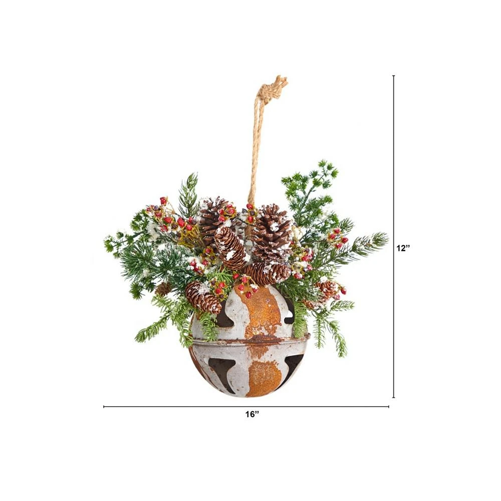 商品NEARLY NATURAL|Holiday Christmas Jumbo Metal Bell Ornament with Artificial Holly, Berries and Pine, 16",价格¥645,第2张图片详细描述