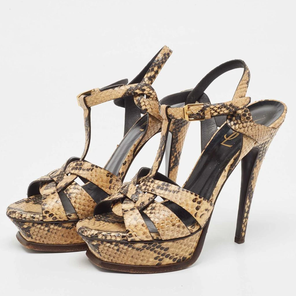 商品[二手商品] Yves Saint Laurent|Saint Laurent Two Tone Embossed Snakeskin Tribute Sandals Size 36.5,价格¥2287,第2张图片详细描述