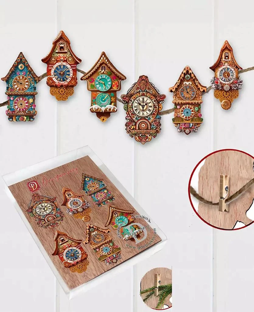 商品Designocracy|Miniature Clock Christmas Wooden Clip-On Ornaments Set of 6 G. DeBrekht,价格¥412,第3张图片详细描述
