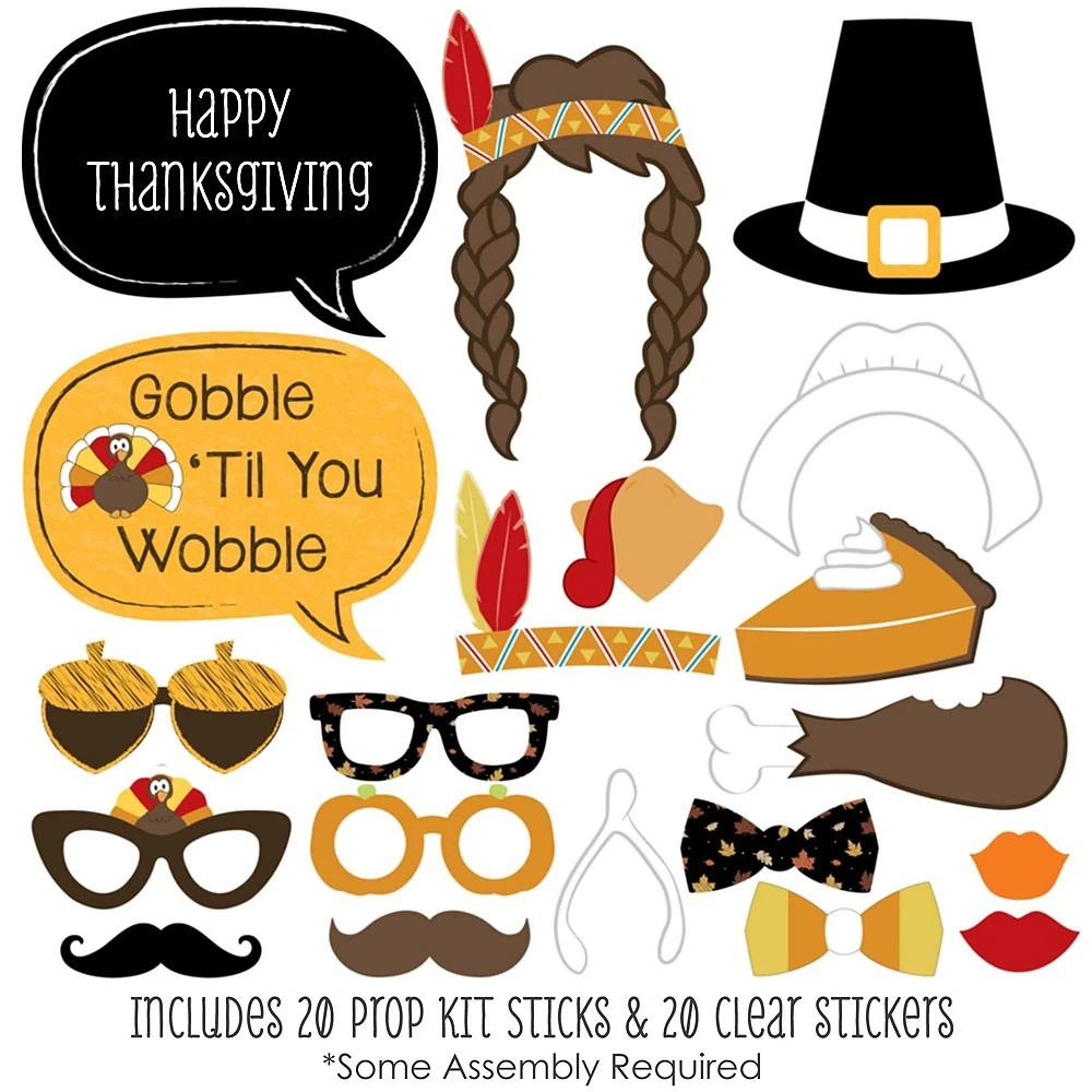 商品Big Dot of Happiness|Give Thanks - Thanksgiving Party Photo Booth Props Kit - 20 Count,价格¥135,第3张图片详细描述