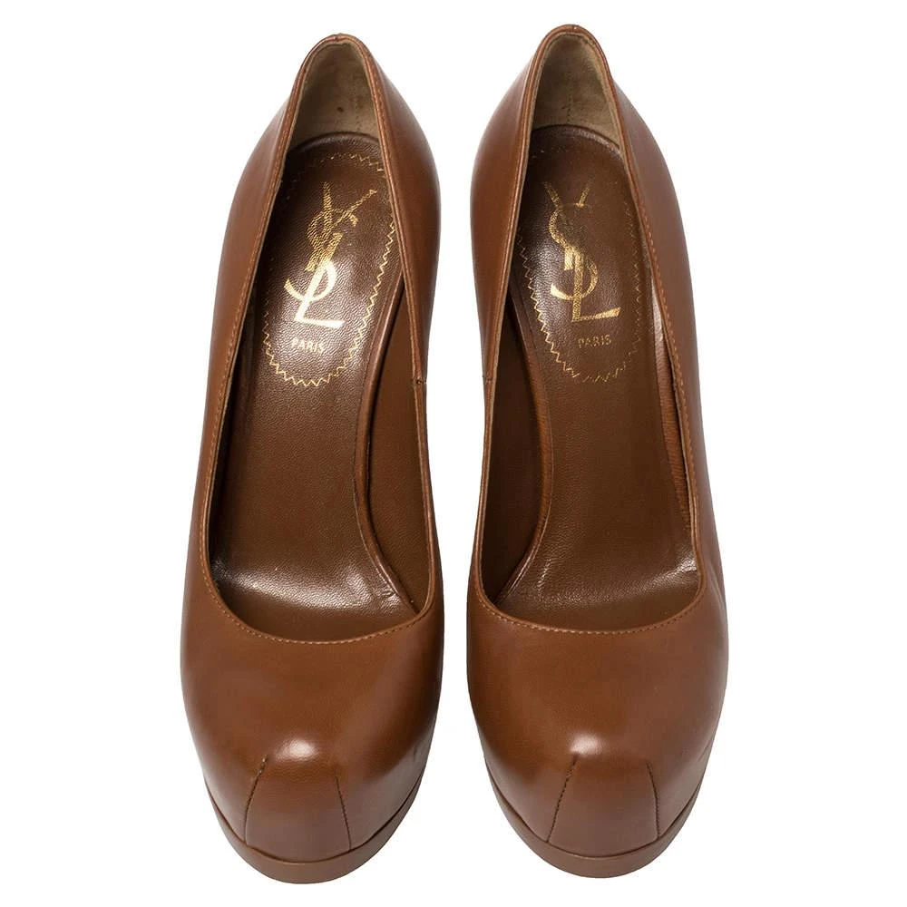 商品[二手商品] Yves Saint Laurent|Saint Laurent Brown Leather Tribtoo Platform Pumps Size 36,价格¥1438,第3张图片详细描述