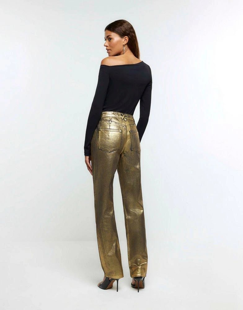 商品River Island|River Island Relaxed straight coated jeans in gold,价格¥524,第2张图片详细描述