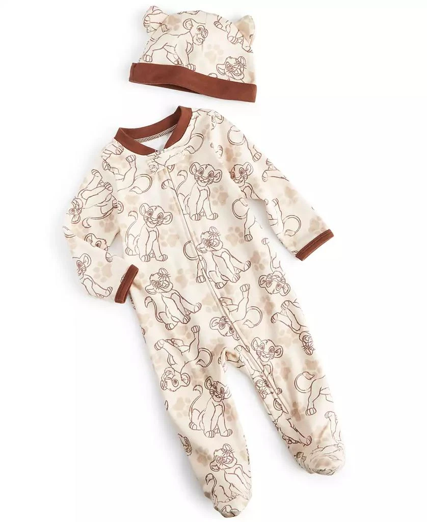 商品Disney|Baby Boys The Lion King Footed Coverall & Hat, 2 Piece Set,价格¥159,第1张图片