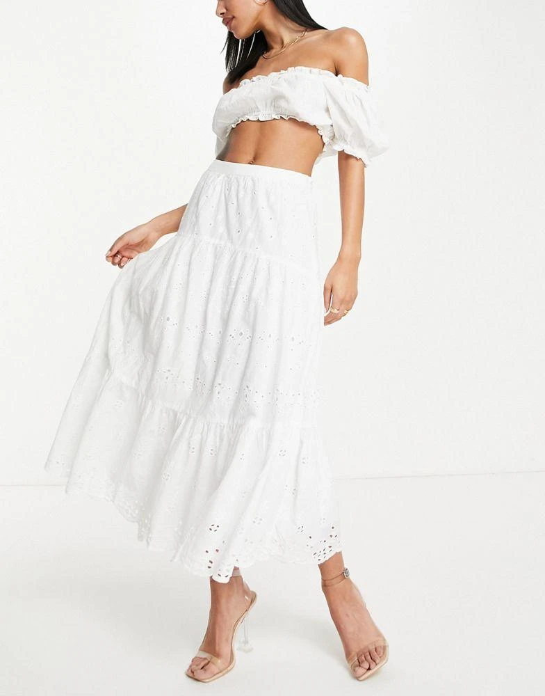 商品French Connection|French Connection cotton tiered maxi skirt in white embroidery - WHITE,价格¥621,第1张图片