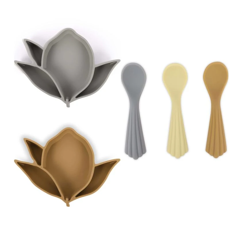 商品Konges Sløjd|Lemon silicone bowl set and silicone spoons 3 pack in grey brown and blue,价格¥706,第1张图片