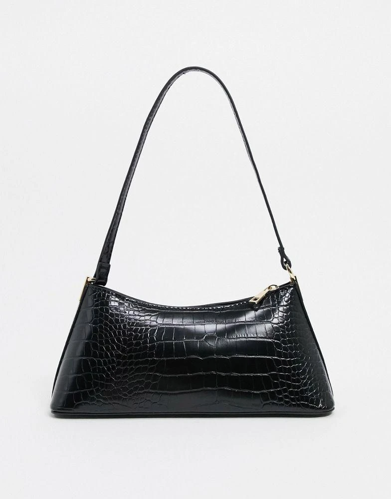 商品ASOS|ASOS DESIGN black croc effect shoulder bag with hardware tabs,价格¥105,第1张图片