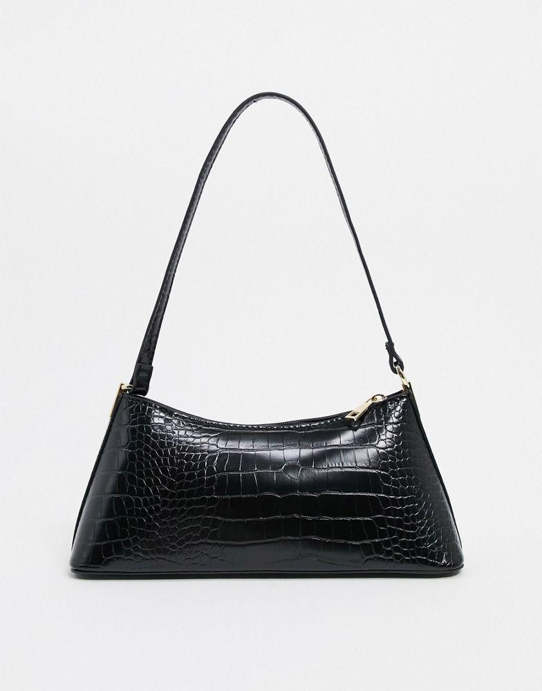 商品ASOS|ASOS DESIGN black croc effect shoulder bag with hardware tabs,价格¥124,第1张图片