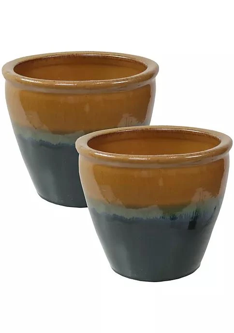 商品Sunnydaze Decor|Decor 12 In Chalet Glaze Ceramic Planter   Forest Lake Green   Set Of 2,价格¥1085,第2张图片详细描述