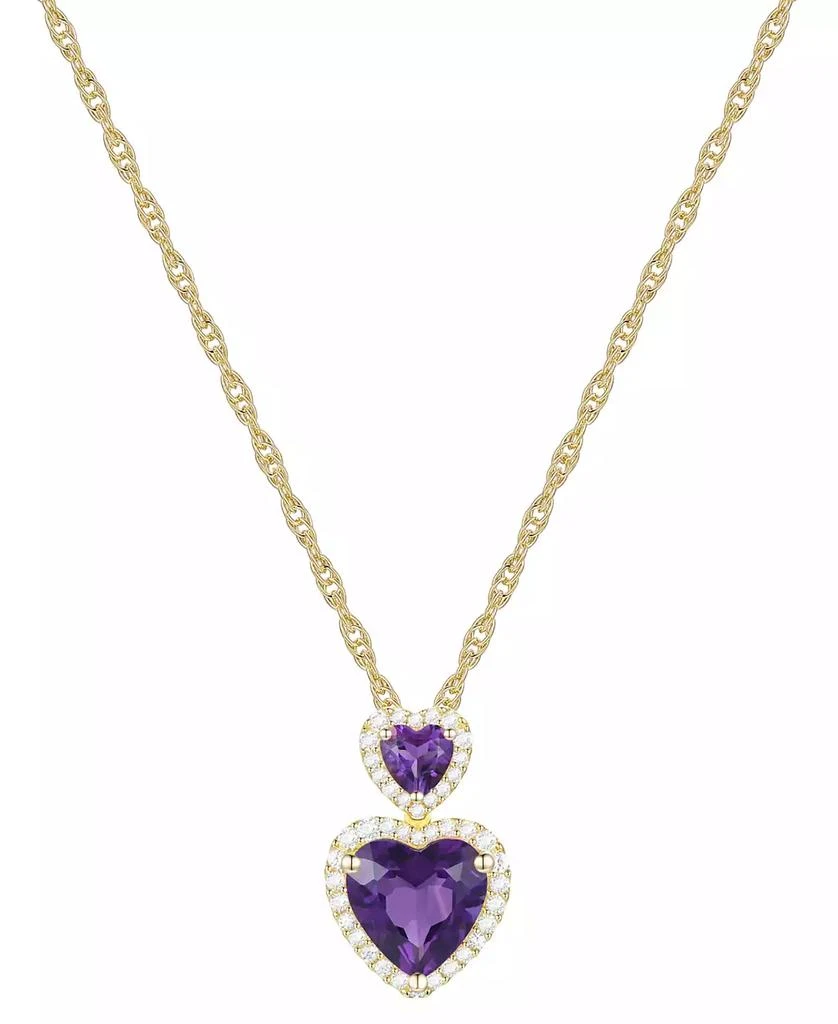 商品Macy's|Amethyst (1-7/8 ct. t.w.) & Lab-Grown White Sapphire Accent Double Heart Pendant Necklace in 14k Gold-Plated Sterling Silver,价格¥454,第1张图片