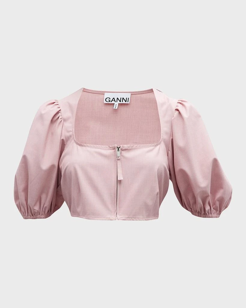 商品Ganni|Drapey Cropped Zip-Front Blouse,价格¥601,第2张图片详细描述