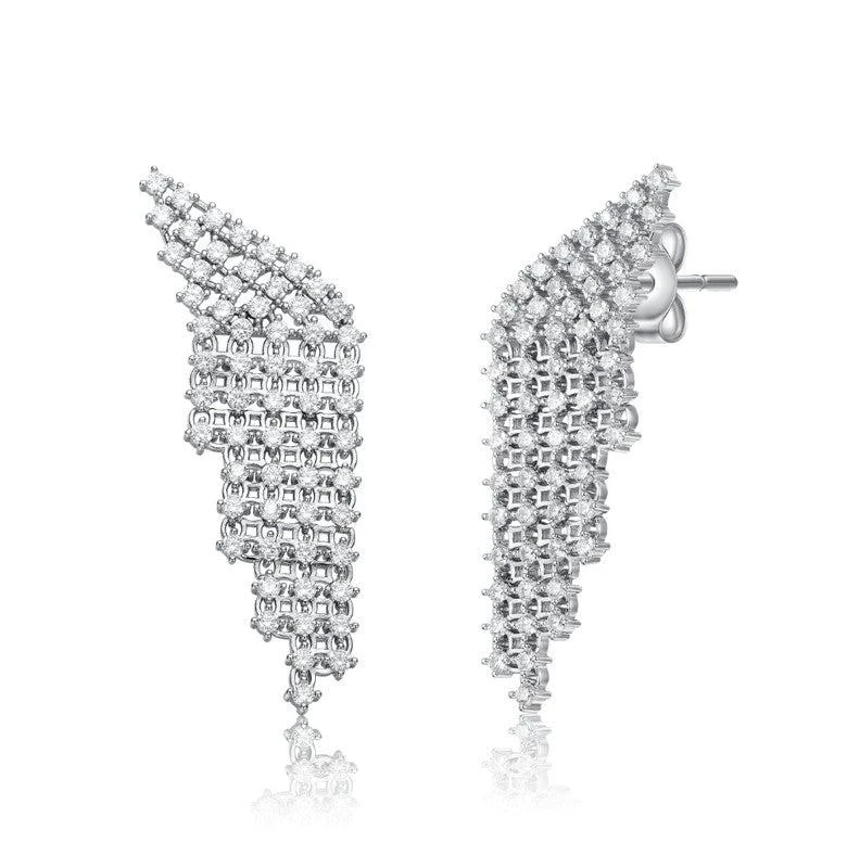 商品Genevive|Sterling Silver white Gold Plated with Cubic Zirconia Angel Wing Waterfall Earrings,价格¥1180,第1张图片