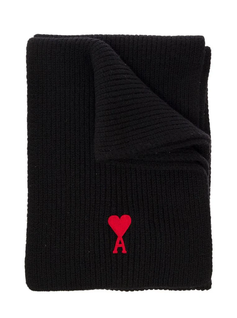 商品AMI|Ami De Coeur Ribbed Black Wool Scarf with Logo Ami Alexandre Mattiussi Man,价格¥1343,第1张图片