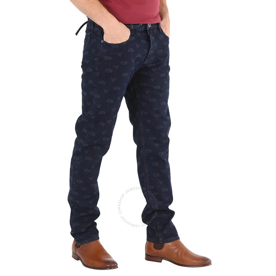 商品Emporio Armani|Men's All-Over Eagle Logo Embroidered Cotton-Blend Straight-Leg Jeans,价格¥699,第2张图片详细描述
