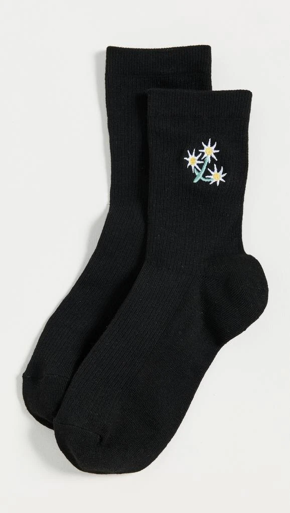 商品Stems|Triple Daisy Embroidered Crew Socks,价格¥43,第1张图片