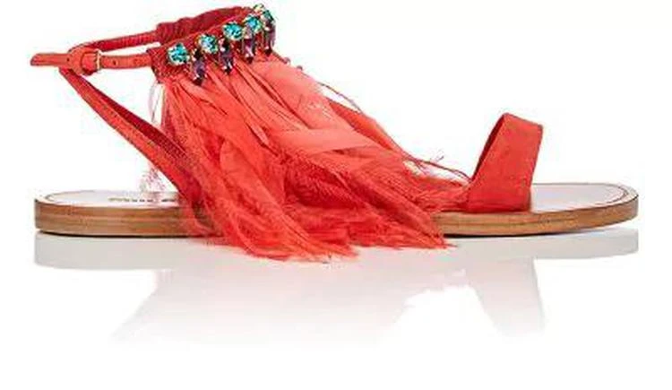 商品Miu Miu|Feather- & Crystal-Embellished Satin Sandals,价格¥2968,第1张图片