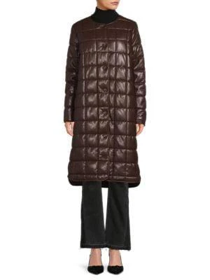 商品Calvin Klein|Longline Faux Leather Puffer Jacket,价格¥1100,第1张图片