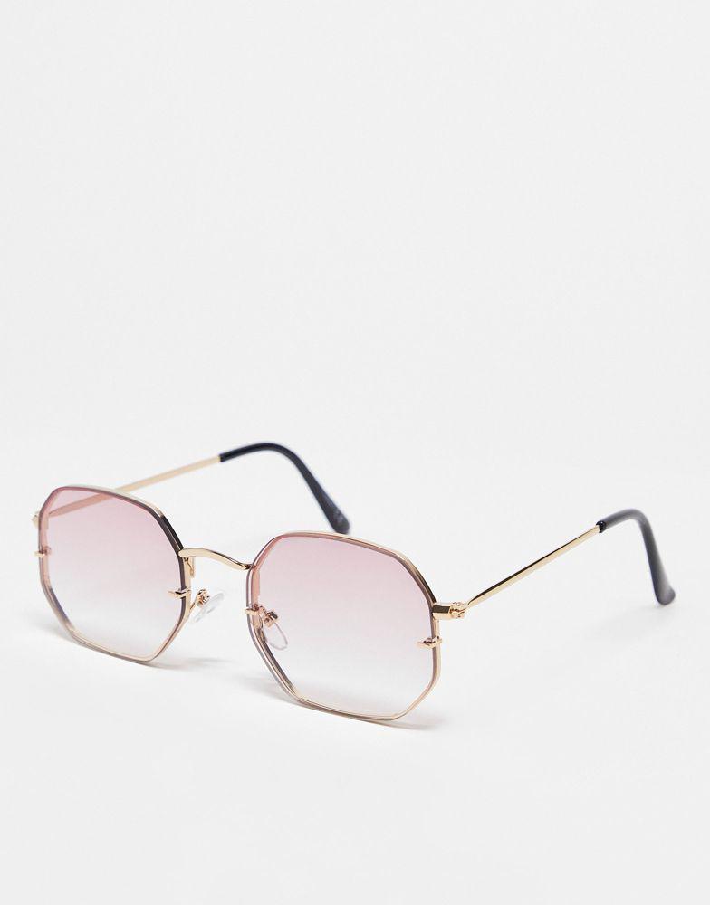 ASOS DESIGN rimless hexagon sunglasses with purple gradient lens in gold商品第1张图片规格展示