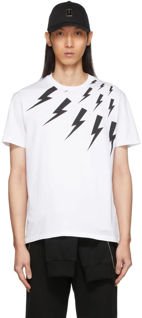 商品Neil Barrett|White Off-Set Fair Isle Thunderbolt T-Shirt,价格¥607,第1张图片