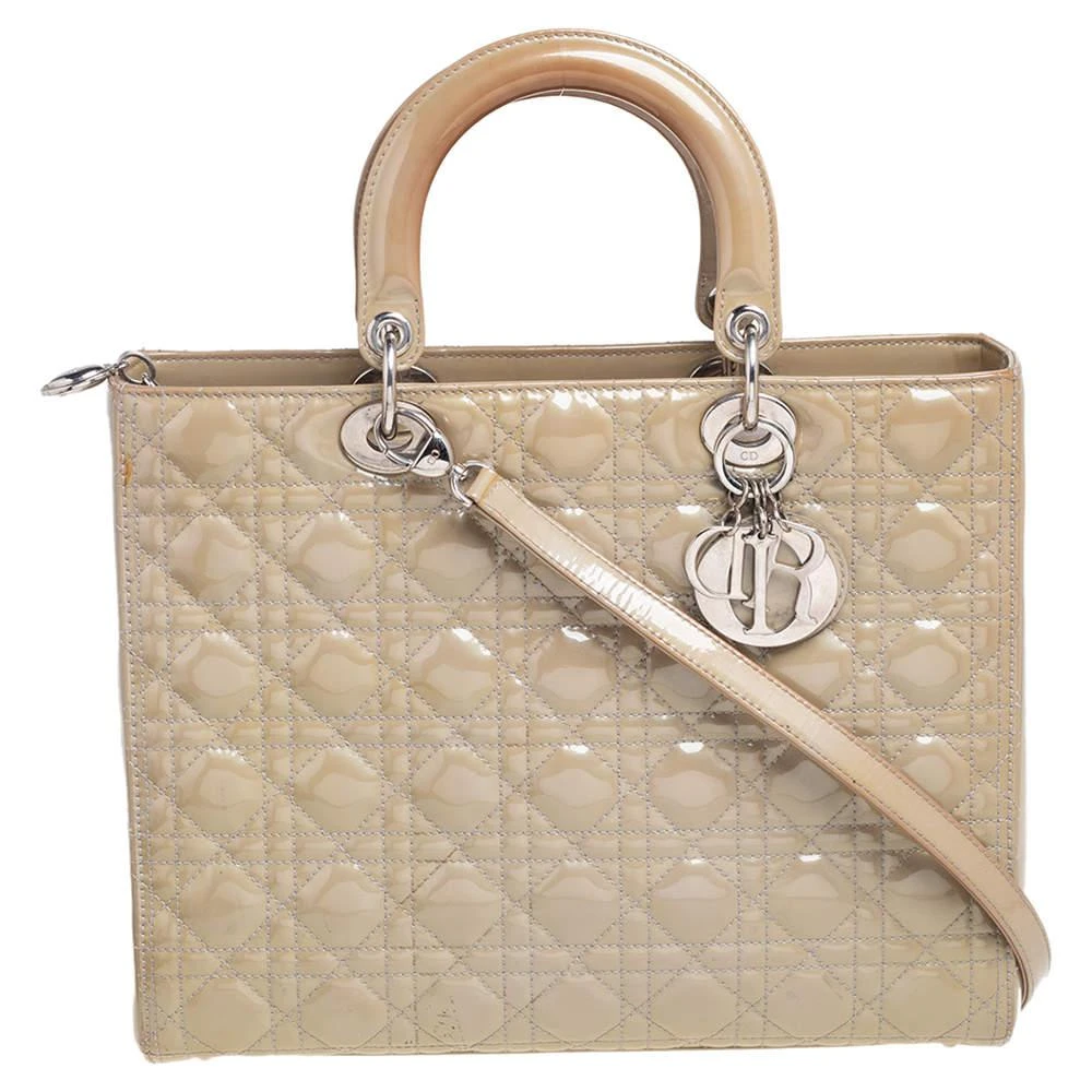 商品[二手商品] Dior|Dior Beige Cannage Patent Leather Large Lady Dior Tote,价格¥5573,第1张图片