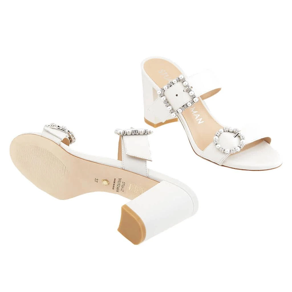 商品Stuart Weitzman|Ladies White Pearl Geo Buckle 75 Slide Sandals,价格¥1484,第2张图片详细描述