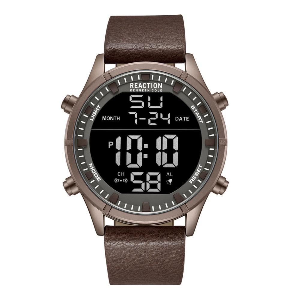 商品Kenneth Cole|Men's Digital Brown Synthetic Leather Strap Watch, 47mm,价格¥553,第1张图片