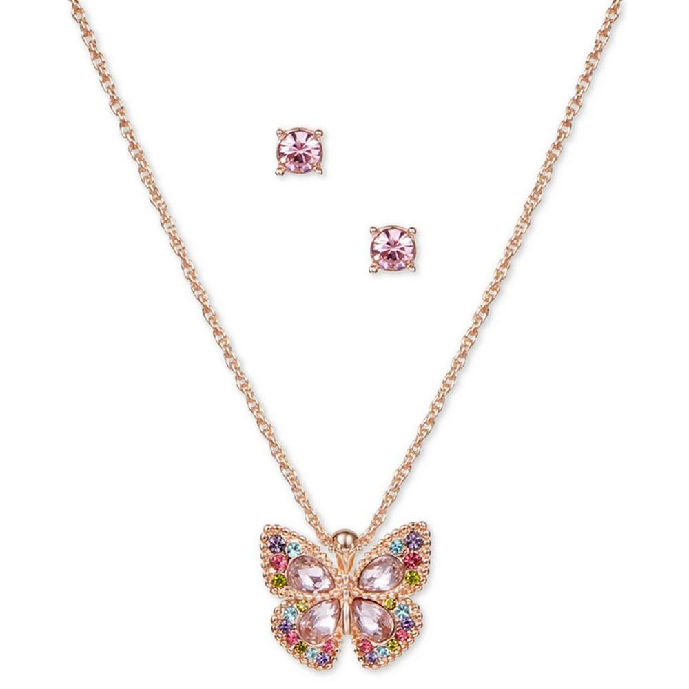 商品Charter Club|Rose Gold-Tone Multicolor Crystal Butterfly Pendant Necklace & Stud Earrings Set, Created for Macy's,价格¥67,第3张图片详细描述