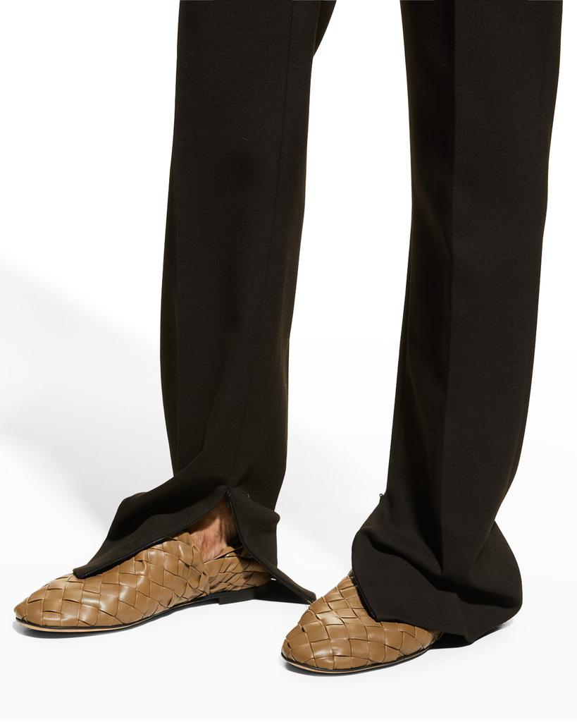 Men's Woven Leather Slippers, Black商品第3张图片规格展示
