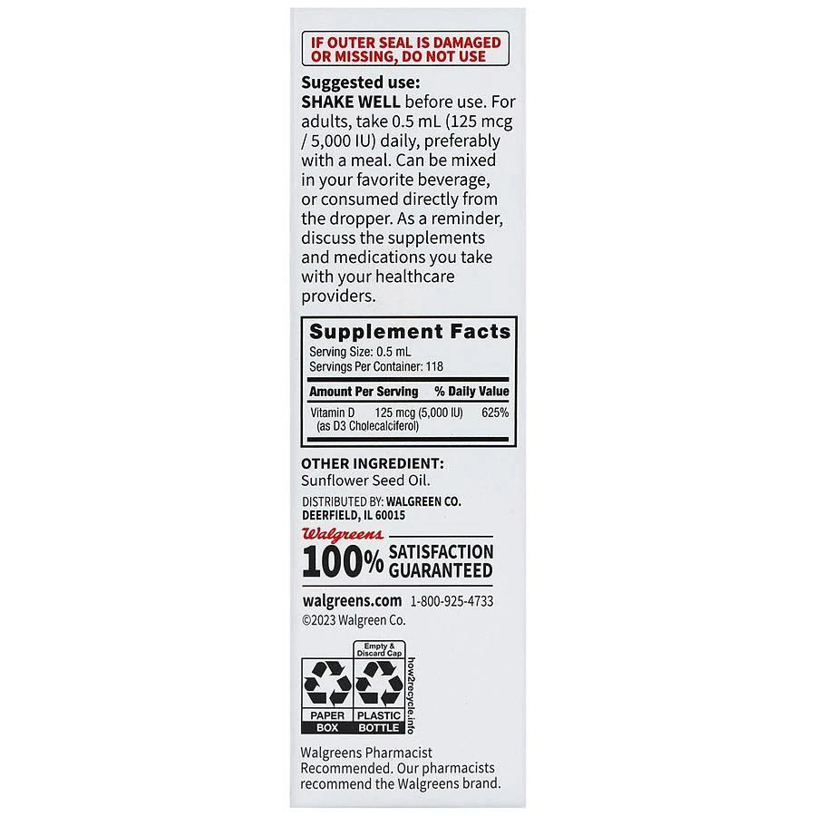 商品Walgreens Free & Pure|Liquid Vitamin D3 125 mcg (5000 IU),价格¥74,第4张图片详细描述