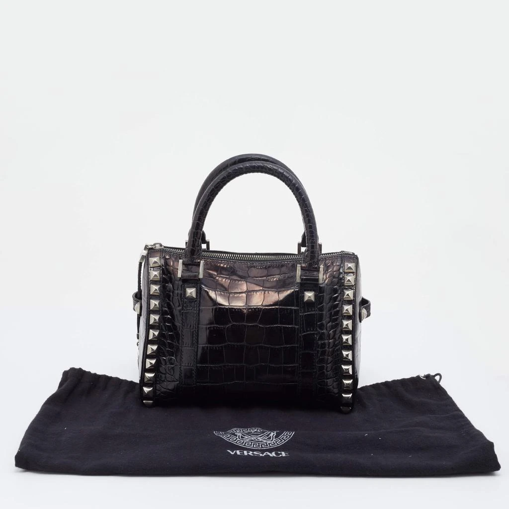 Versace Metallic Black Croc Embossed Leather Studded Satchel 商品