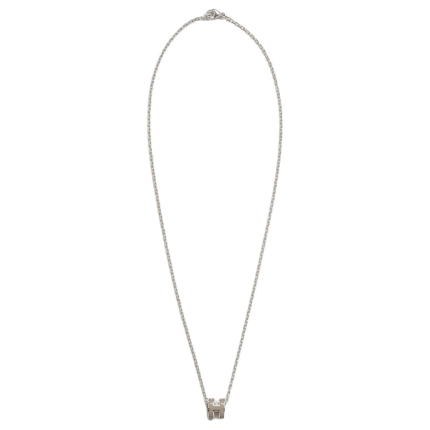 商品[国内直发] Hermes|[预售3天]爱马仕 POP H系列 Mini Pop H H标装饰 时尚轻奢 金属 项链 女款 浅褐色银��色,价格¥4675,第7张图片详细描述
