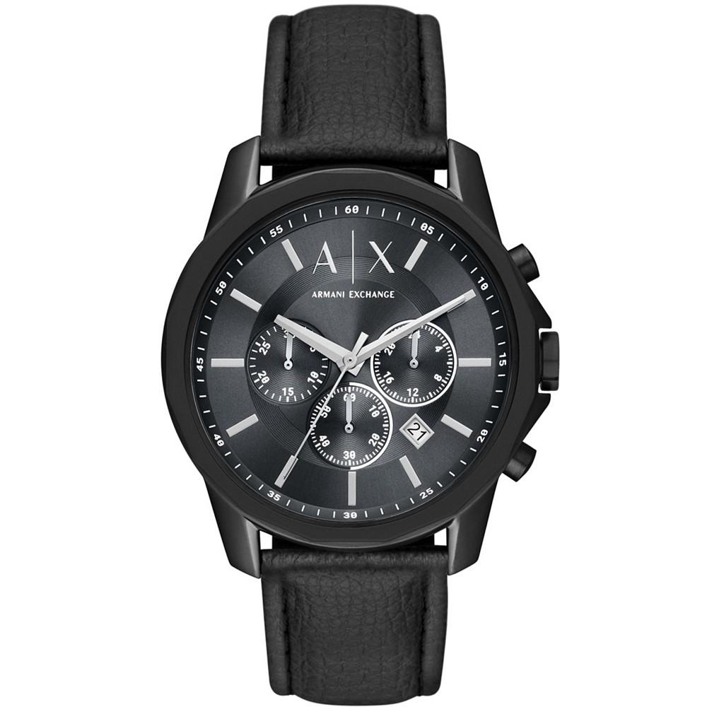 Men's Chronograph Black Leather Strap Watch 44mm商品第1张图片规格展示