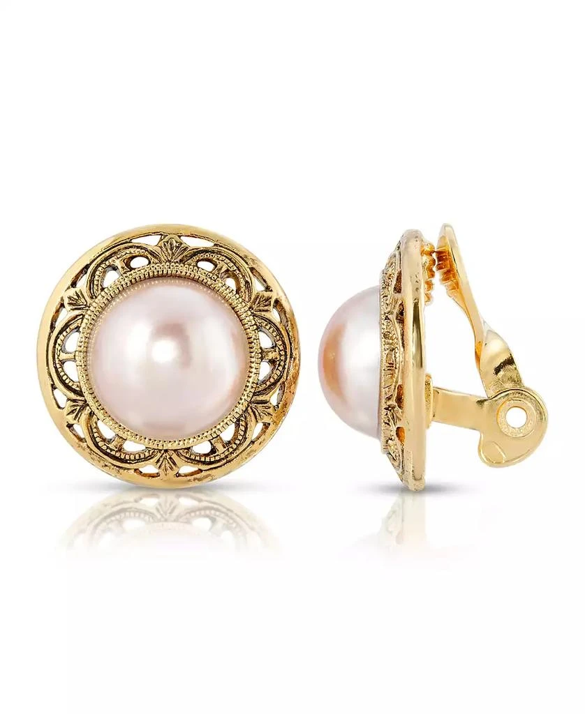 商品2028|Gold Tone Imitation Pearl Round Button Clip Earrings,价格¥282,第1张图片