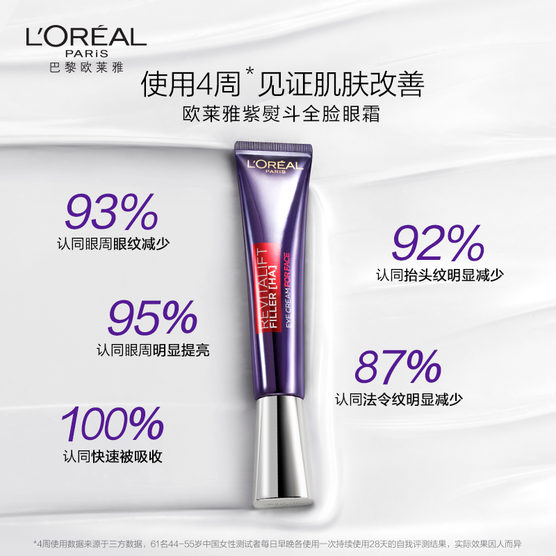 欧莱雅l Oreal Paris 复颜玻尿酸水光充盈紫熨斗眼霜 30ml 黄金玻色因成分 促进胶原蛋白生成 淡化细纹 价格¥81 别样海外购